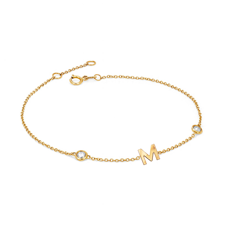 Solid Gold Initial Bracelet with Diamond Orbit - Armans Fine Jewellery