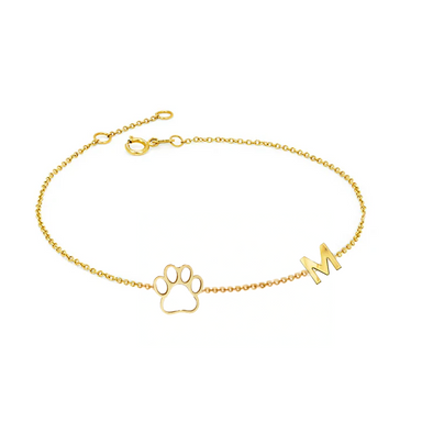 Solid Gold Initial Paw Print Bracelet - Armans Fine Jewellery