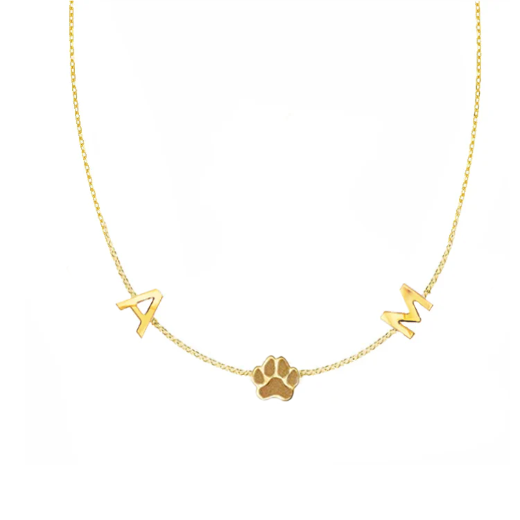 Solid Gold Multi-Initial Paw Print Necklace Armans Fine Jewellery
