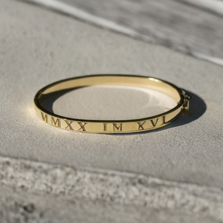 Solid Gold Roman Numeral Bangle - Armans Fine Jewellery