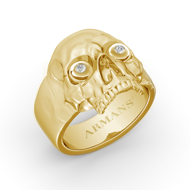 Solid Gold Skull Ring with Diamond Eyes - Armans Fine Jewellery