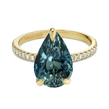 Teal Sapphire Pear with Diamond Band - Armans Fine Jewellery
