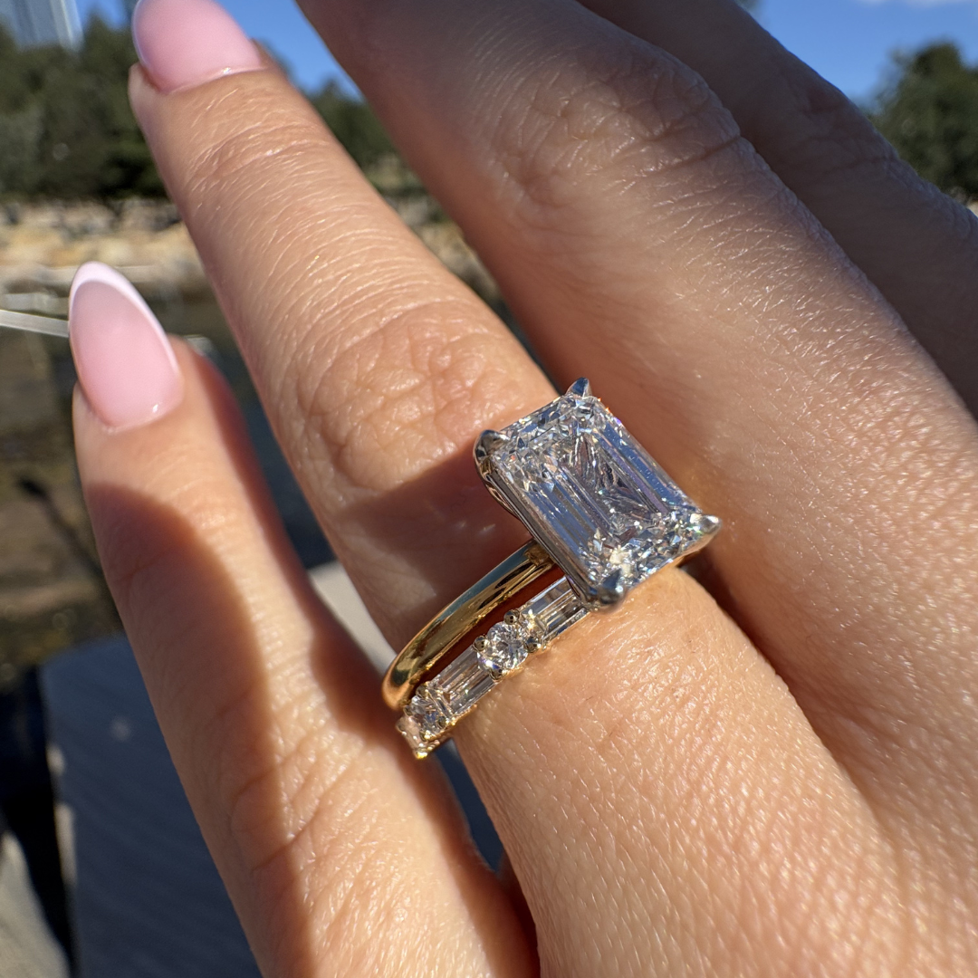 Tiffany Emerald Lab Grown Engagement Ring