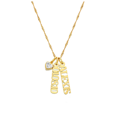 Vertical Name Necklace with Gemstone Heart - Armans Fine Jewellery