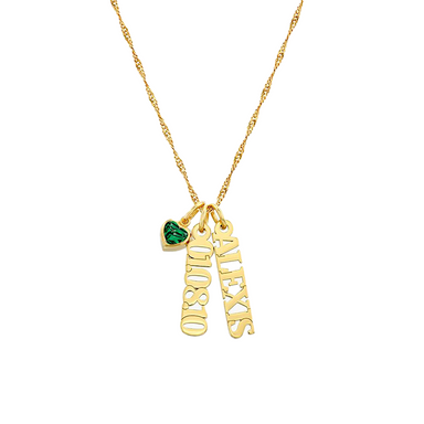Vertical Name Necklace with Gemstone Heart - Armans Fine Jewellery