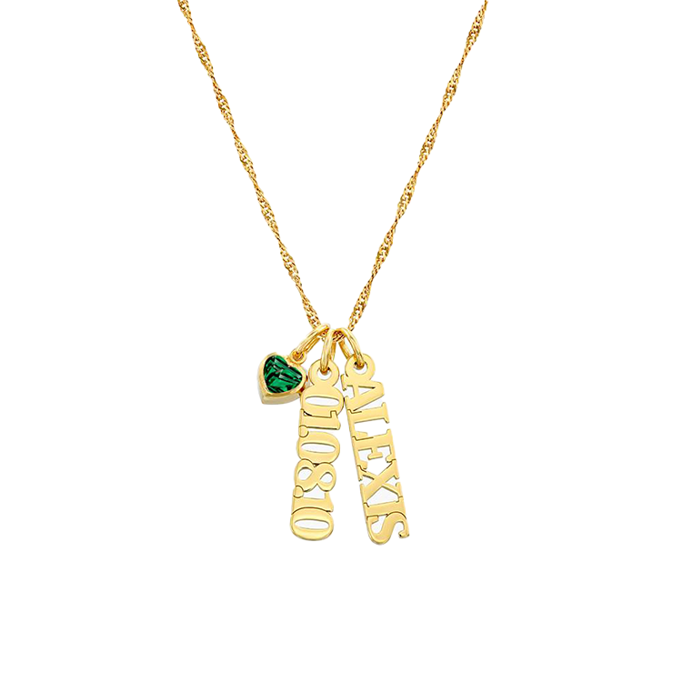 Vertical Name Necklace with Gemstone Heart - Armans Fine Jewellery