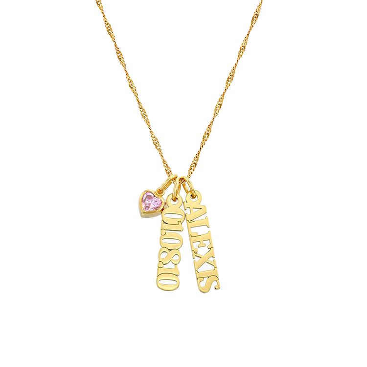 Vertical Name Necklace with Gemstone Heart - Armans Fine Jewellery