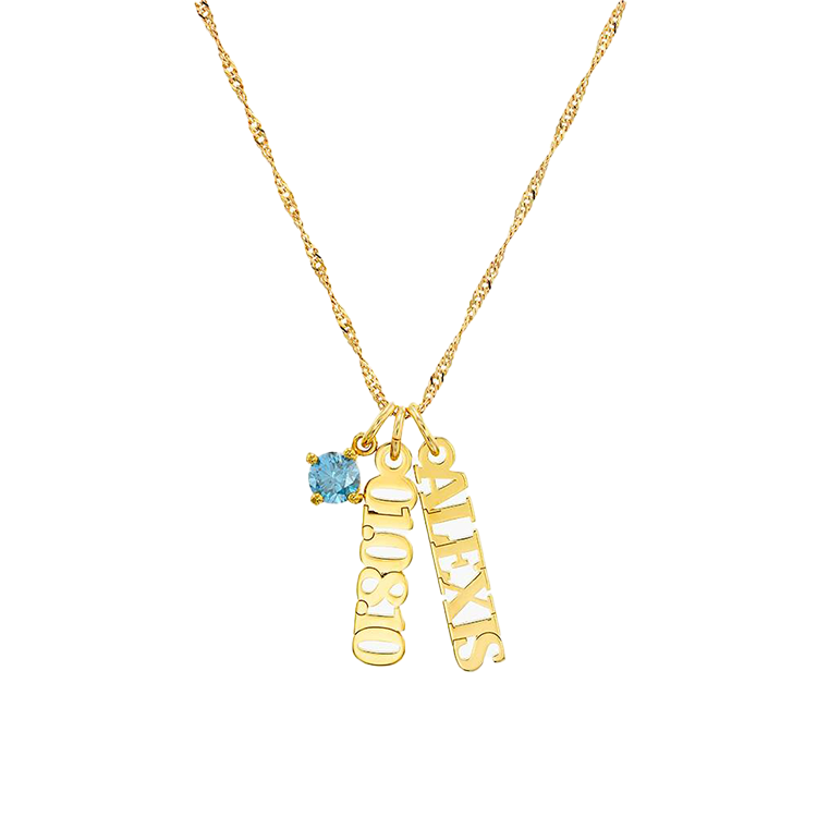 Vertical Name Necklace with Round Gemstone - Armans Fine Jewellery