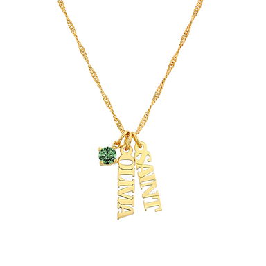 Vertical Name Necklace with Round Gemstone - Armans Fine Jewellery