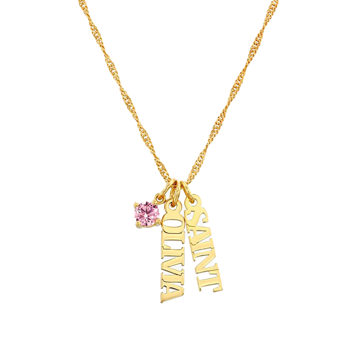Vertical Name Necklace with Round Gemstone - Armans Fine Jewellery
