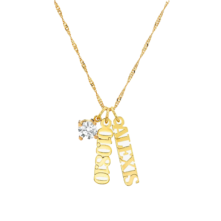 Vertical Name Necklace with Round Gemstone - Armans Fine Jewellery