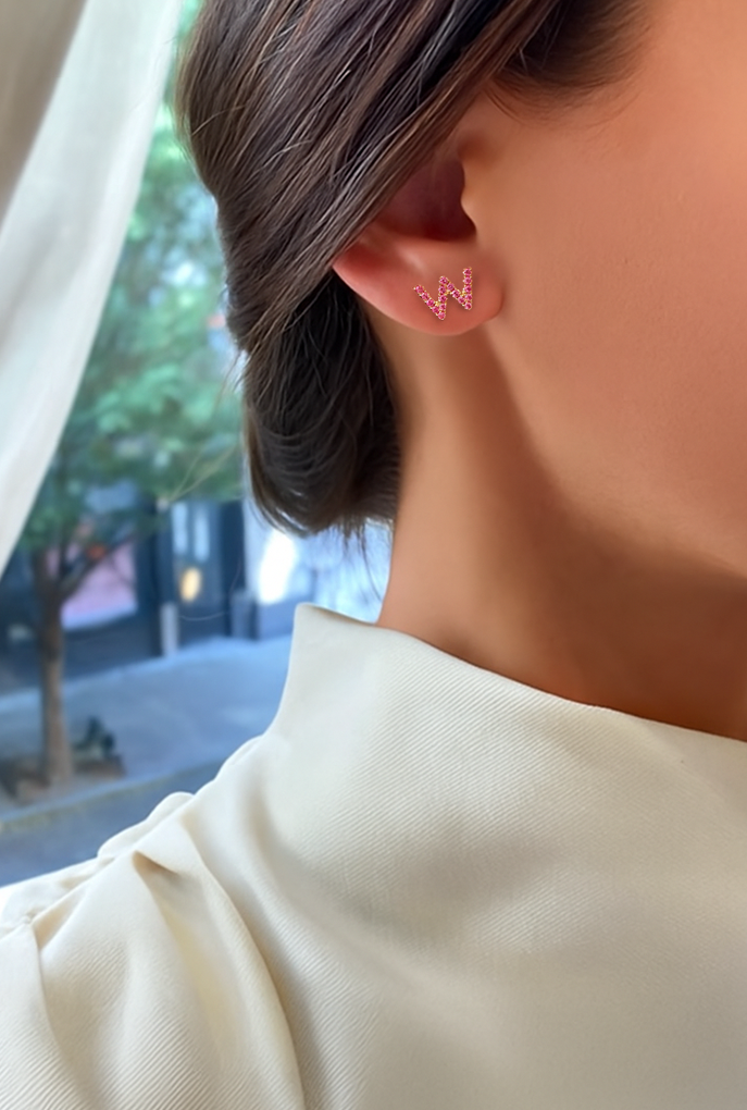Pink Sapphire Initial Earrings - Armans Fine Jewellery