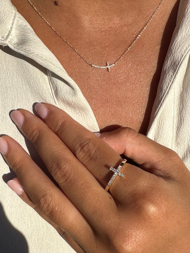 Diamond Sideways Cross Necklace - Armans Fine Jewellery