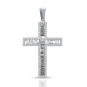 Baguette Diamond Cross Pendant with Round Diamond Frame | Armans