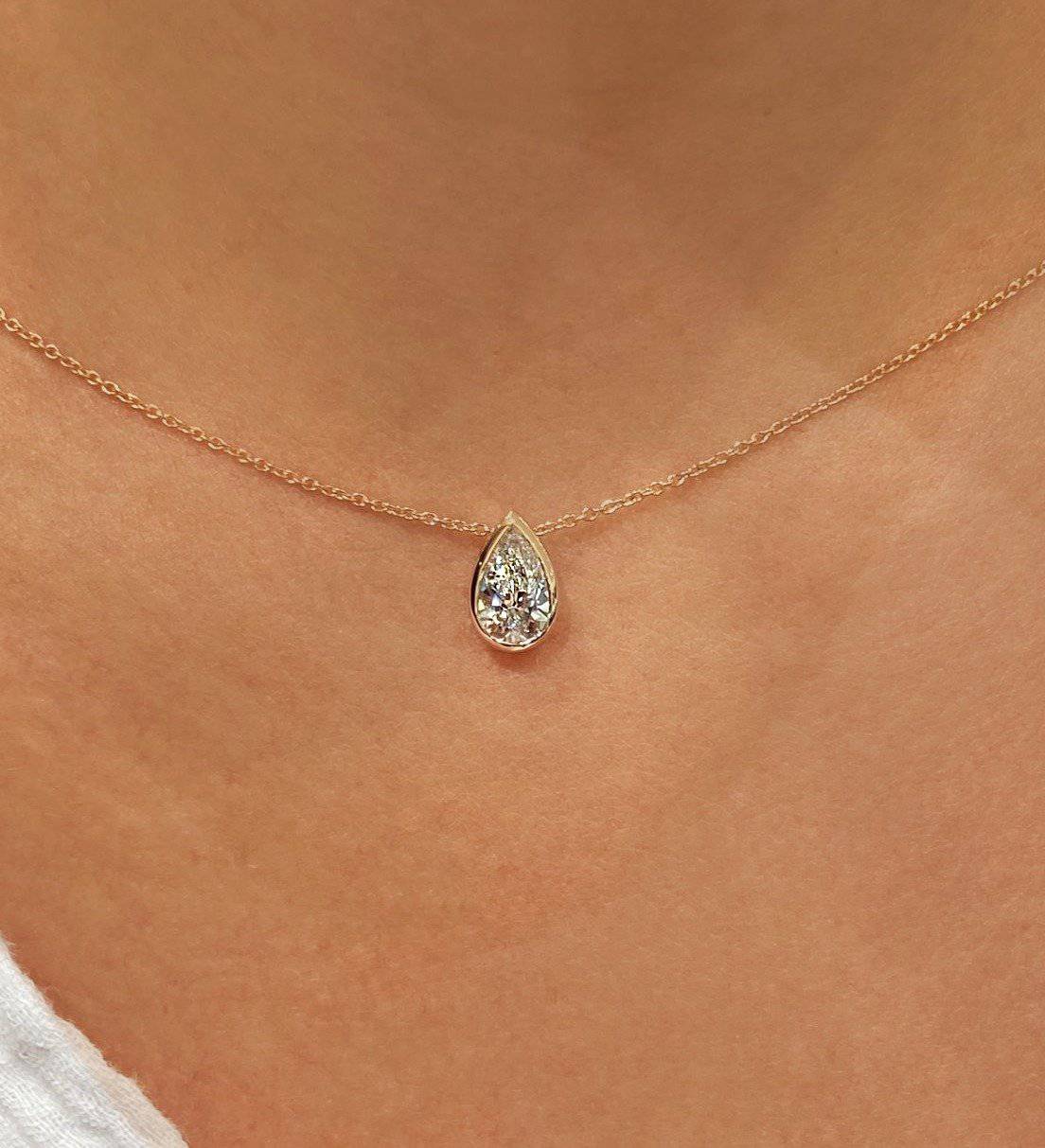 Bezel Set Pear Diamond Pendant - Armans Fine Jewellery