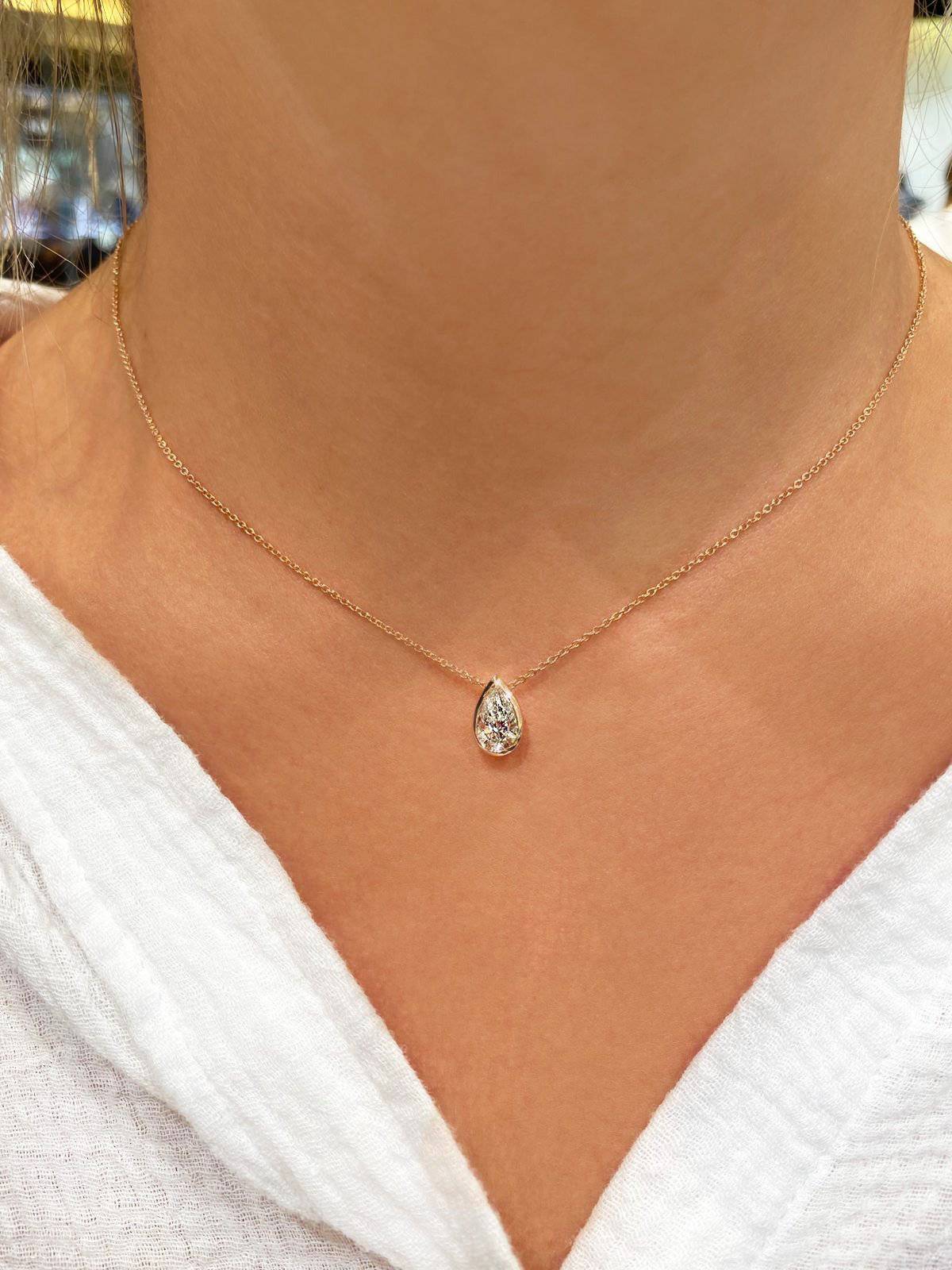 Bezel Set Pear Diamond Pendant - Armans Fine Jewellery