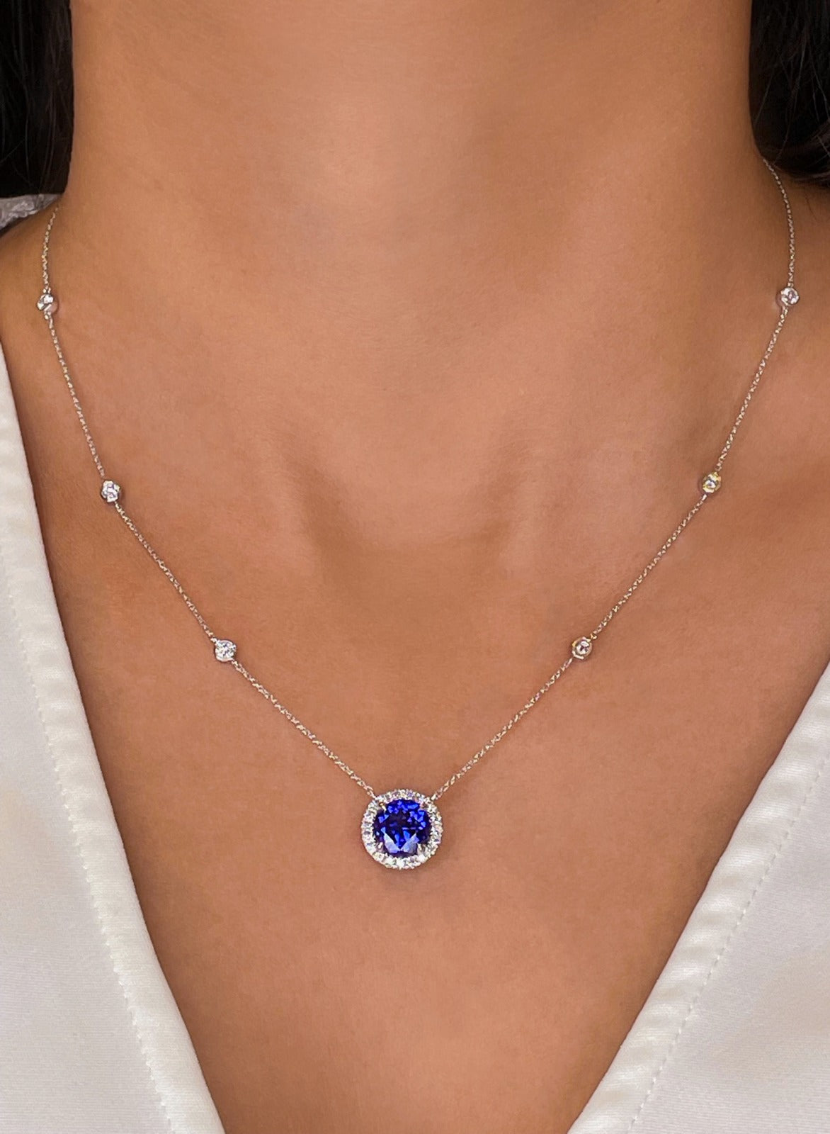 Blue Sapphire Airlie Diamond Cluster Necklace - Armans Fine Jewellery