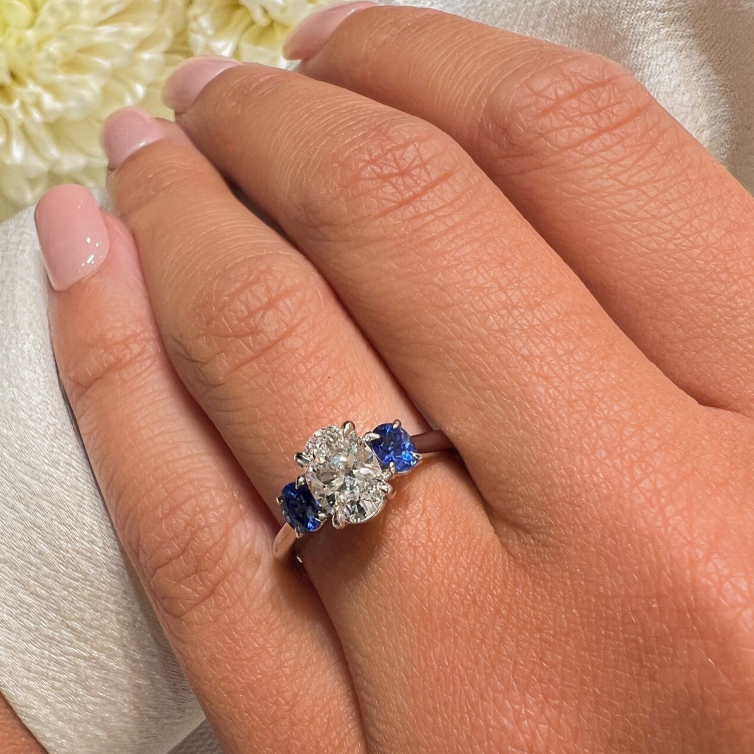 Blue Sapphire Trilogy Engagement Ring - Armans Fine Jewellery