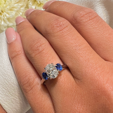 2.95 CTW Love Heart Cut Genuine Royal Blue good Sapphire/Unique Engagement Ring/Moissanite Diamonds Dangle Drop/Solid White Gold Ring/925 Silver