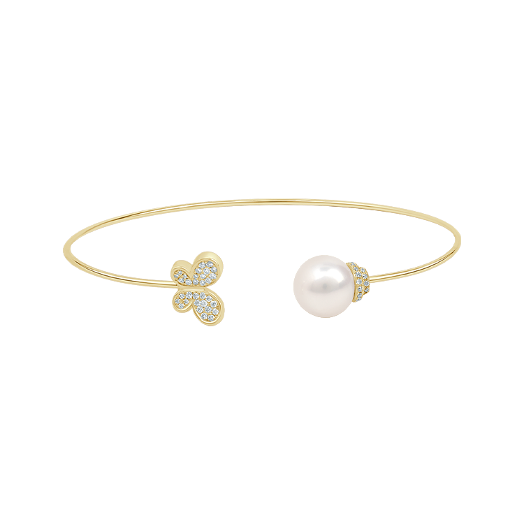 Butterfly and Pearl Open Bangle - Armans Fine Jewellery