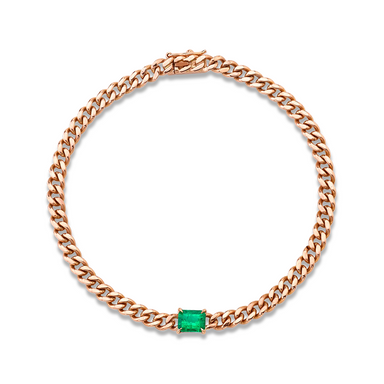 Cuban Link Bracelet with Green Emerald - Armans Fine Jewellery