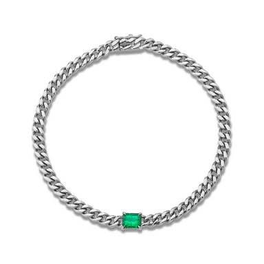 Cuban Link Bracelet with Green Emerald - Armans Fine Jewellery