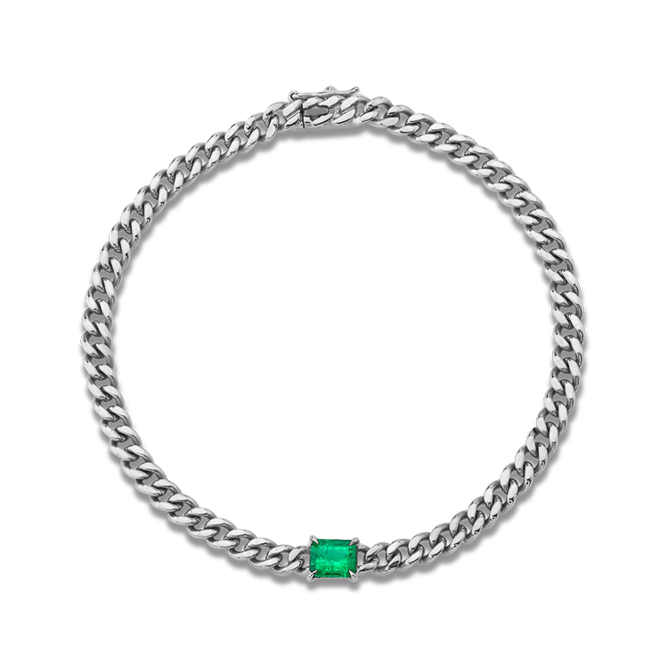 Cuban Link Bracelet with Green Emerald - Armans Fine Jewellery