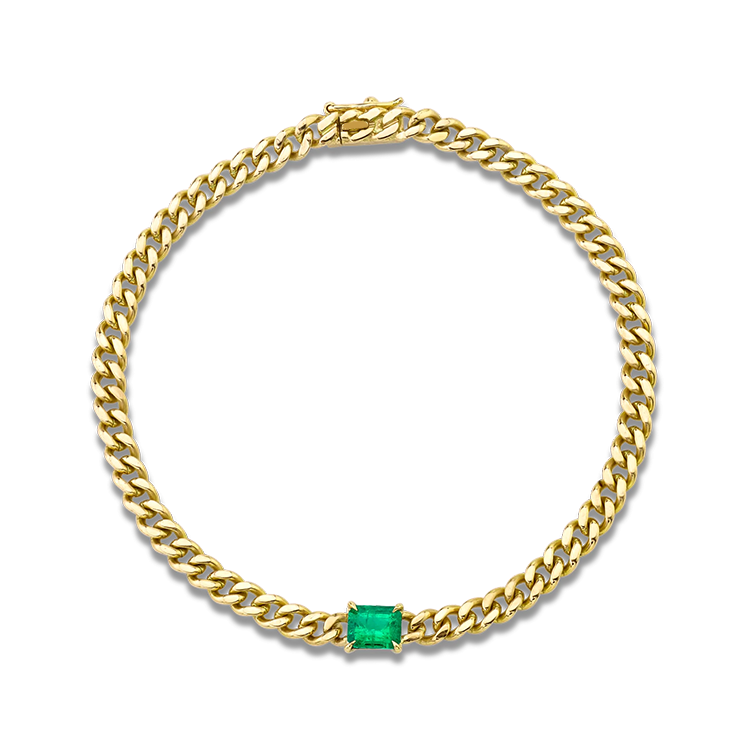 Cuban Link Bracelet with Green Emerald - Armans Fine Jewellery
