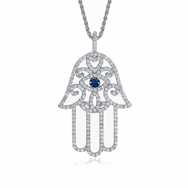 Diamond Hamsa Hand Necklace with Blue Sapphire - Armans Fine Jewellery