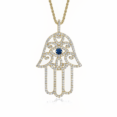 Diamond Hamsa Hand Necklace with Blue Sapphire - Armans Fine Jewellery