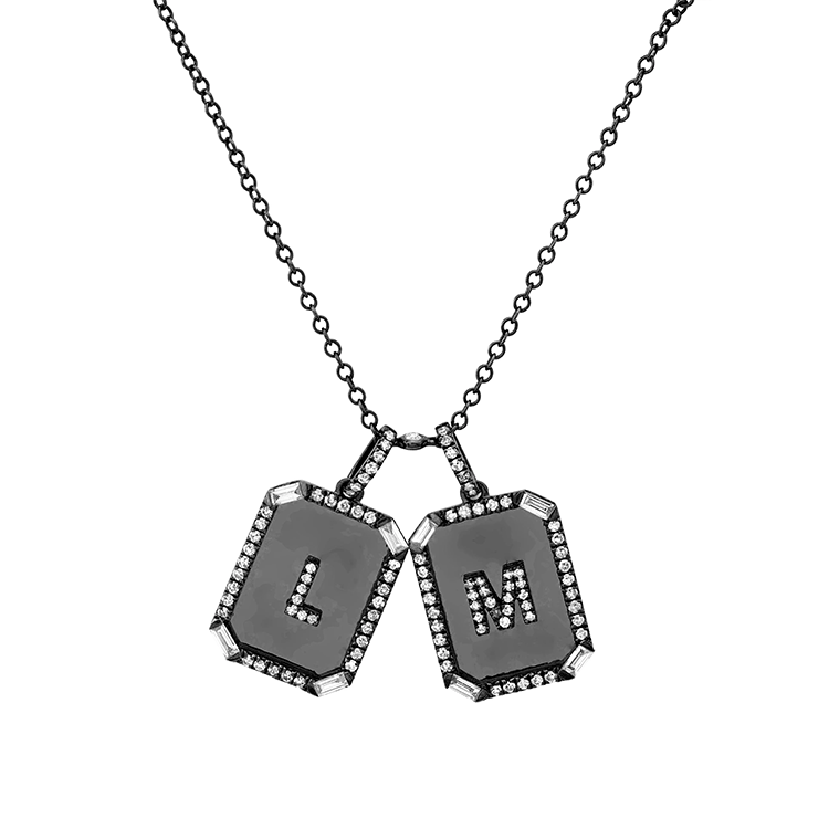 Double Diamond Initial Nameplate Necklace - Armans Fine Jewellery