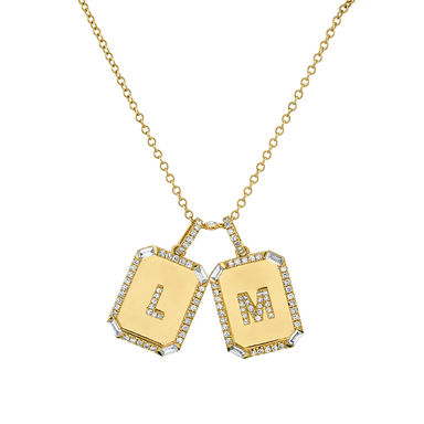 Double Diamond Initial Nameplate Necklace - Armans Fine Jewellery