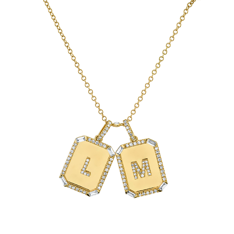 Double Diamond Initial Nameplate Necklace