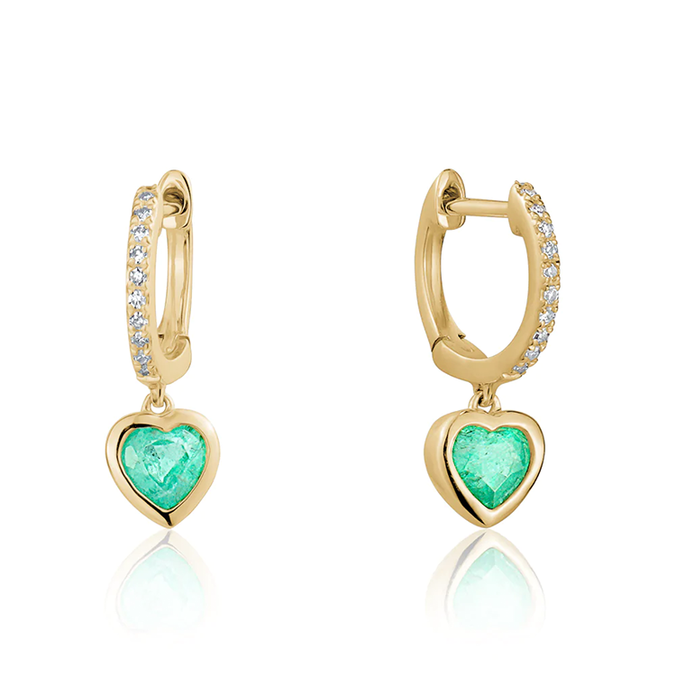 Heart Huggies with Green Emeralds and Diamonds - Armans Fine Jewellery