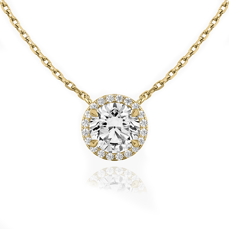 Round halo 2025 diamond necklace