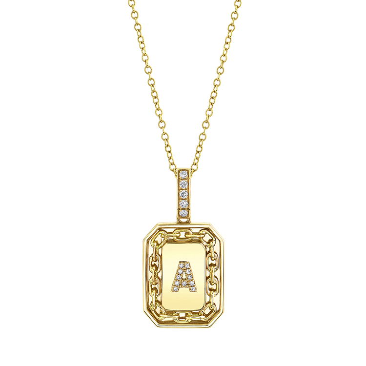 Men's Pavé Diamond Initial Nameplate Necklace - Armans Fine Jewellery