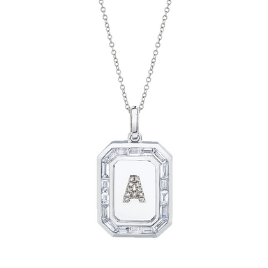 Men's Pavé Initial Nameplate Necklace with Baguette Diamonds - Armans Fine Jewellery