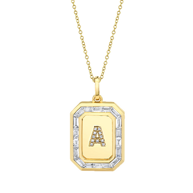 Men's Pavé Initial Nameplate Necklace with Baguette Diamonds - Armans Fine Jewellery