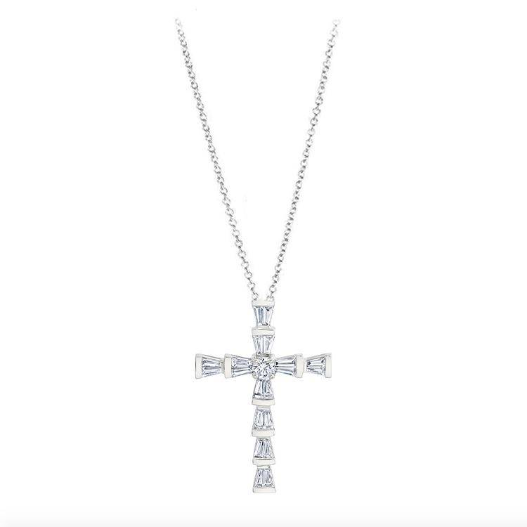 Baguette diamond clearance cross necklace