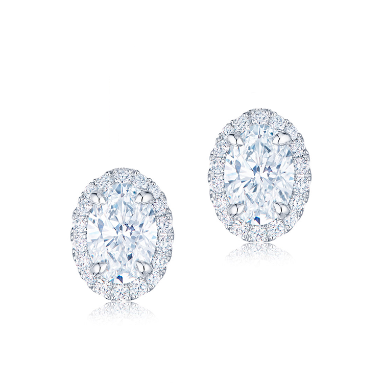 Oval halo online diamond earrings
