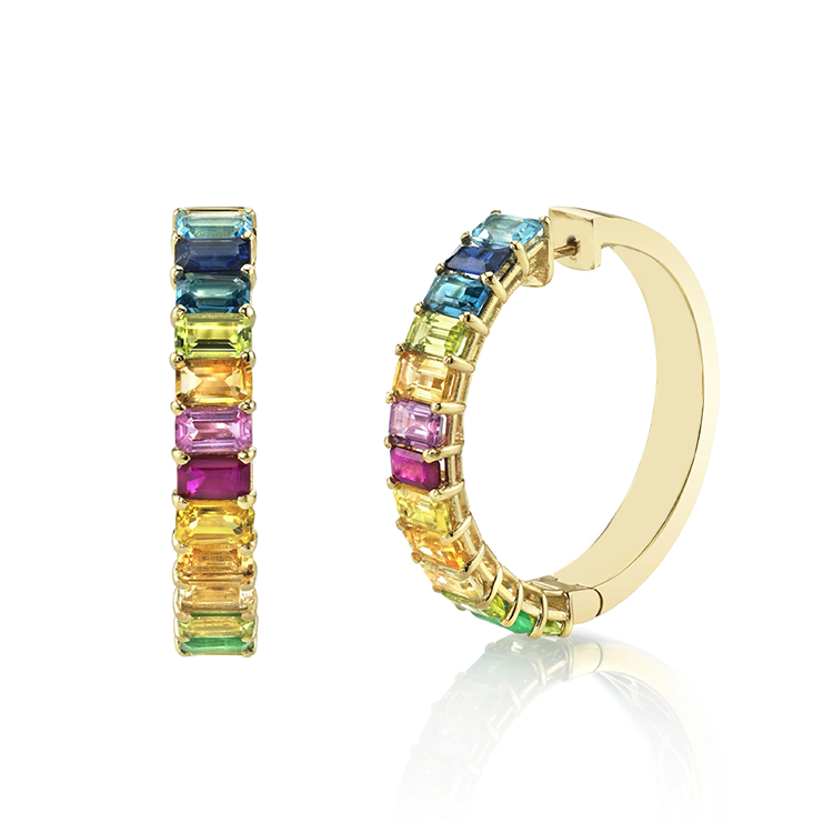 Rainbow Multi Coloured Gemstone Hoop Earrings Armans Fine Jewellery