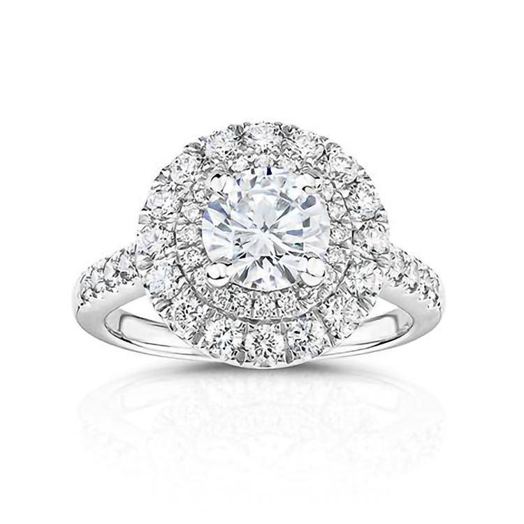 14K White Gold Round Diamond Double Cushion Halo Engagement Ring 1.85Ctw