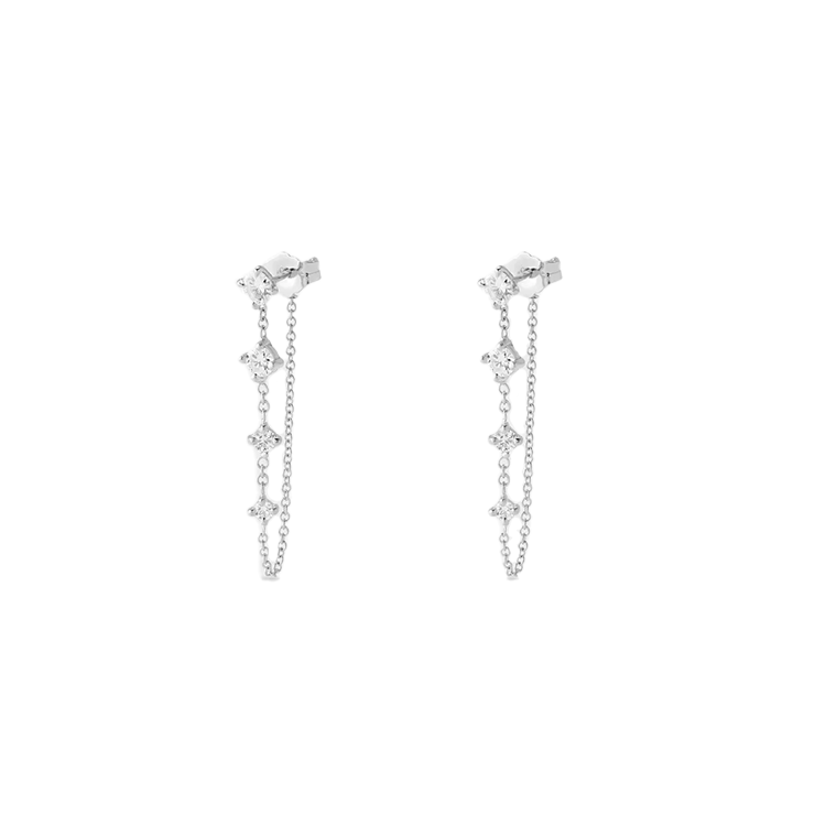 Round Diamond Droplet Chain Earrings - Armans Fine Jewellery