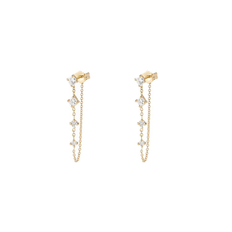 Round Diamond Droplet Chain Earrings - Armans Fine Jewellery