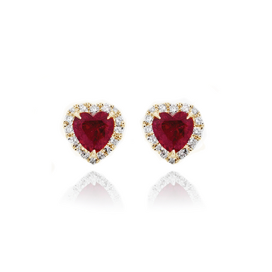 Ruby Diamond Heart Studs - Armans Fine Jewellery